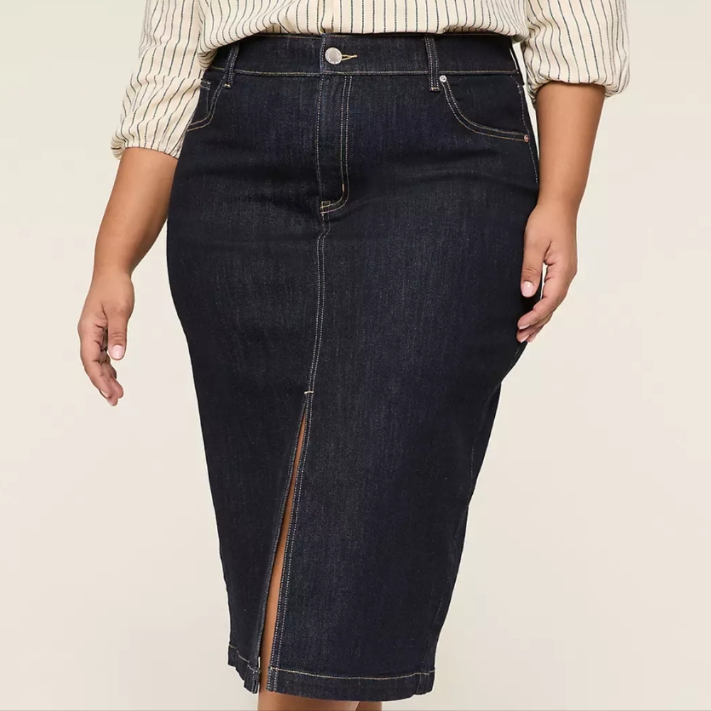Lane Bryant Plus Size Denim Jean Skirt With Front Slit - Size 18